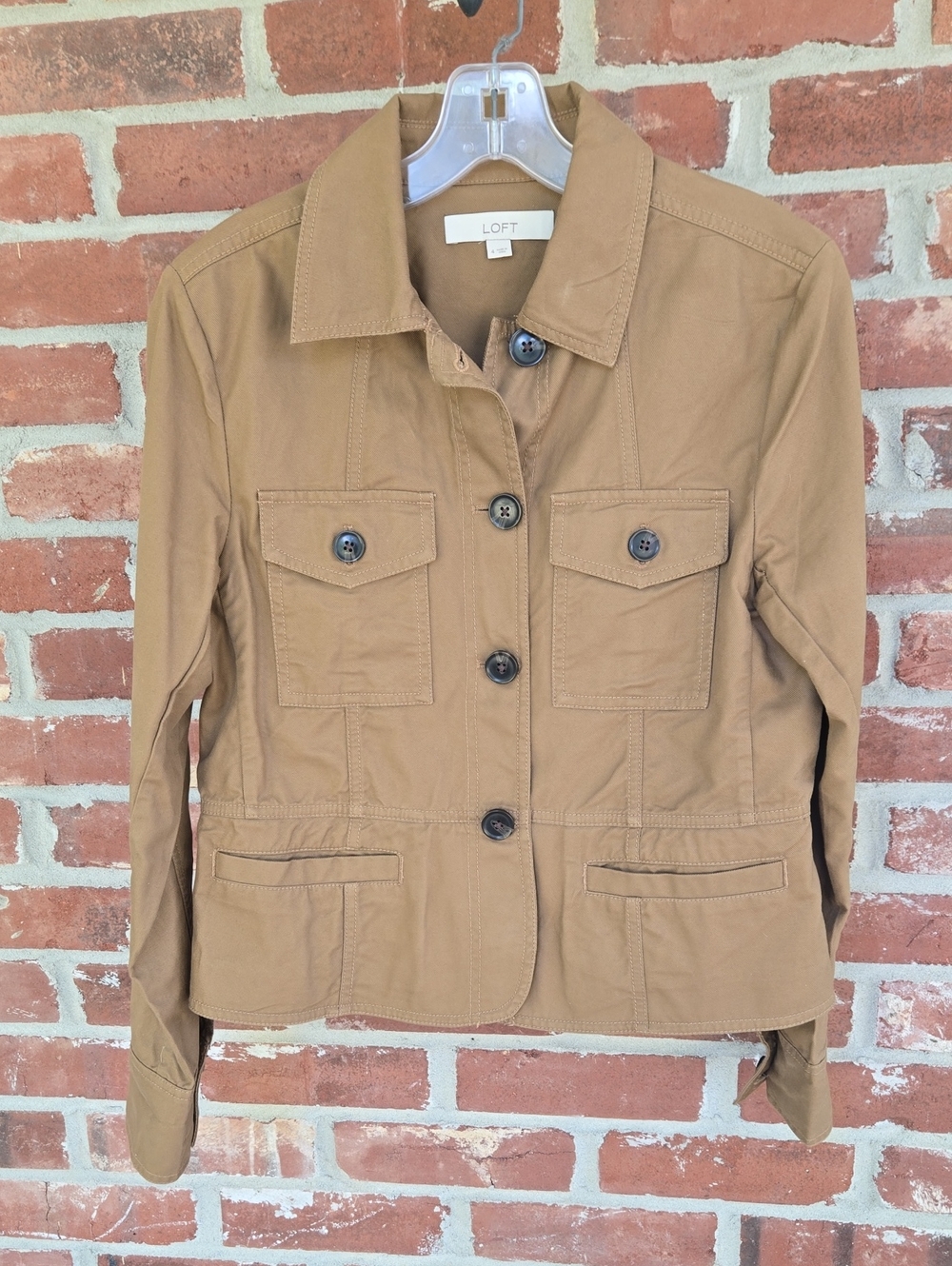 LOFT Tan Cotton Utility Jacket with Button Front
